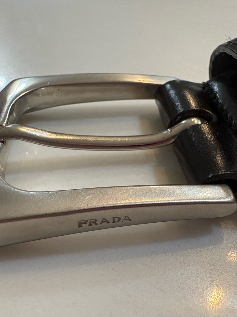 Prada Black Leather Belt with Silver-Tone Buckle - Picture 2 of 12